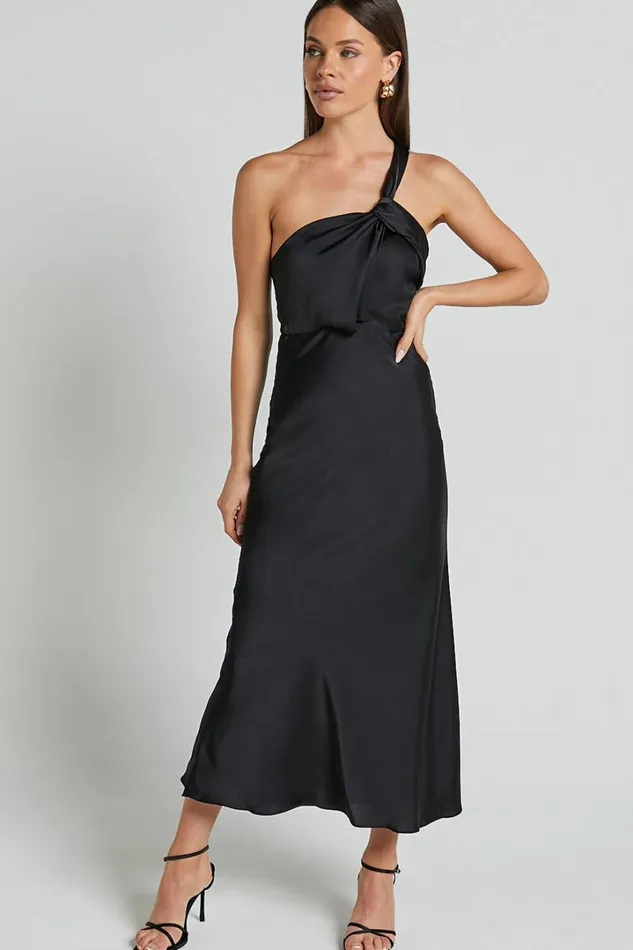 Carmella Midi Dress 8211 One Shoulder Twist Detail Dress In Black Women Showpo Dresses
