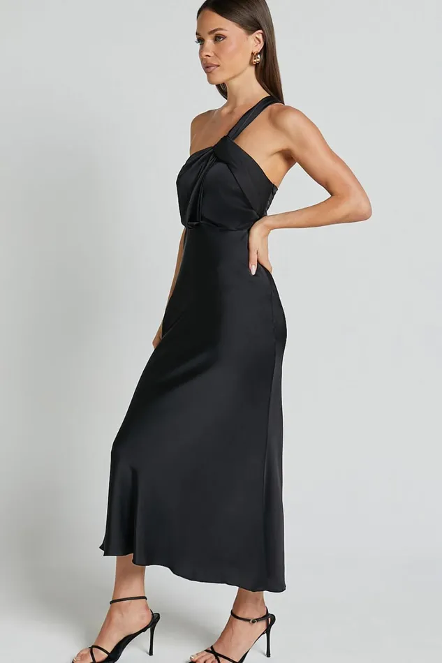 Carmella Midi Dress 8211 One Shoulder Twist Detail Dress In Black Women Showpo Dresses