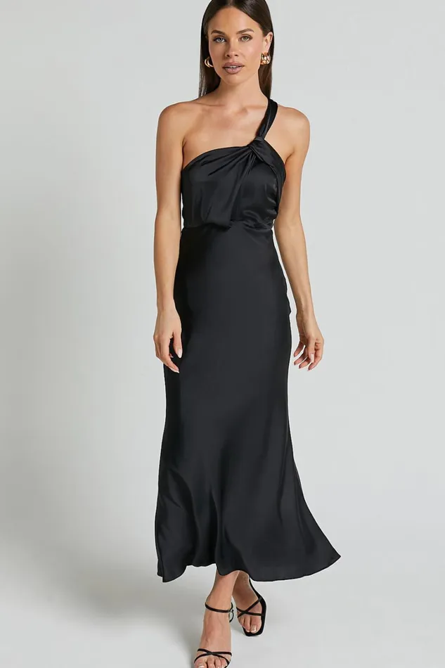 Carmella Midi Dress 8211 One Shoulder Twist Detail Dress In Black Women Showpo Dresses