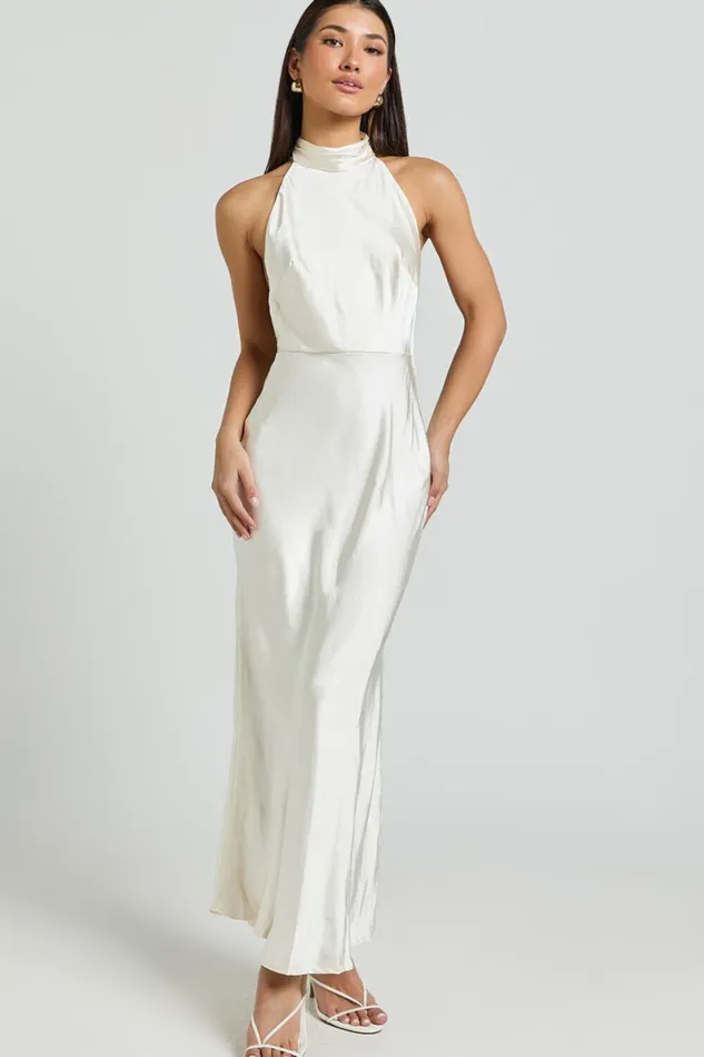 Cassie Midi Dress 8211 High Neck Sleeveless Backless Slip Dress In Champagne Women Showpo Dresses