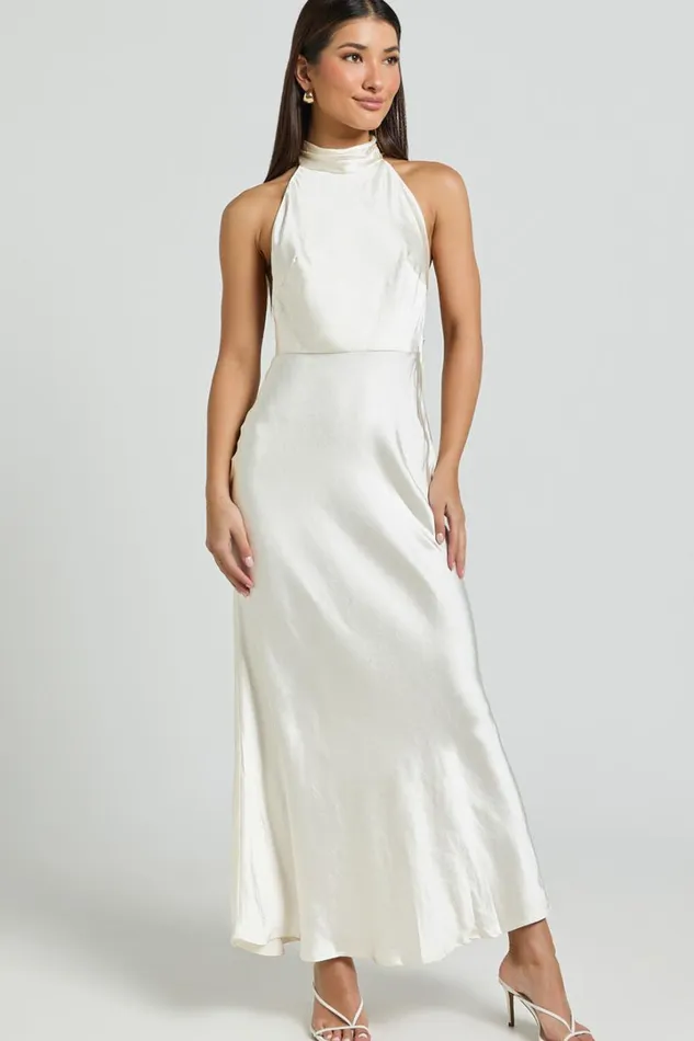 Cassie Midi Dress 8211 High Neck Sleeveless Backless Slip Dress In Champagne Women Showpo Dresses
