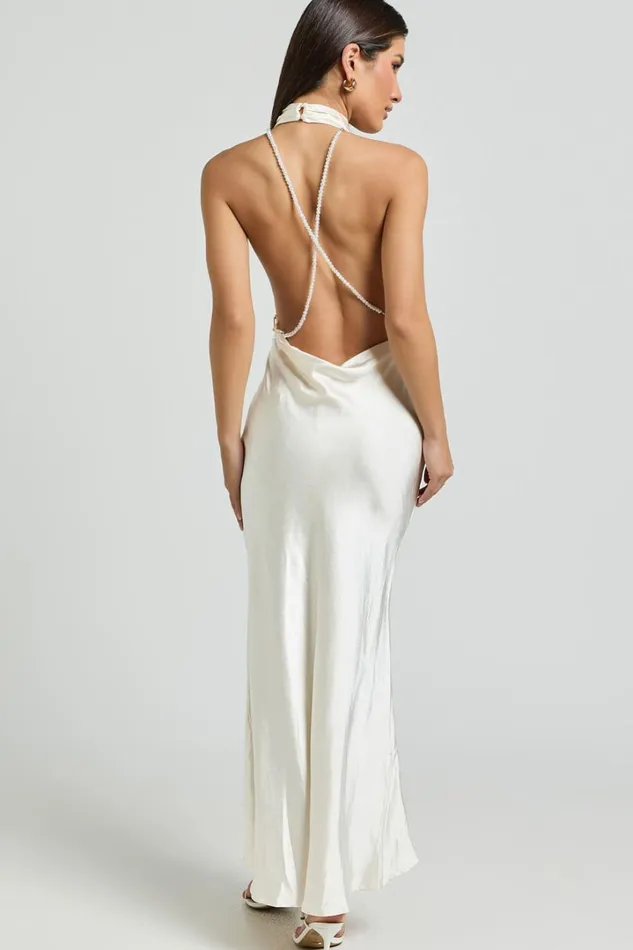 Cassie Midi Dress 8211 High Neck Sleeveless Backless Slip Dress In Champagne Women Showpo Dresses