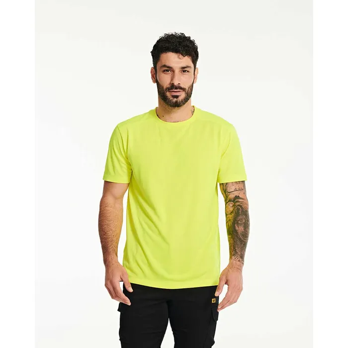 Cat Footwear Tops and Outerwear Men039s Coolmax Short Sleeve Tee Hivis Yellow 8211 Men