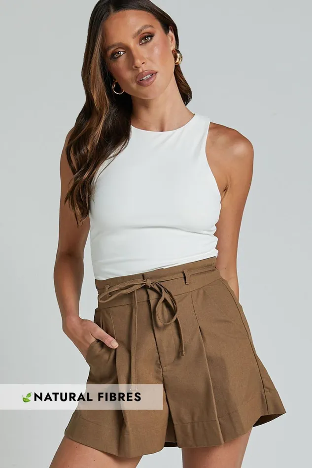 Celosia Shorts 8211 Linen Look High Waist Tie Shorts In Olive Women Showpo Shorts