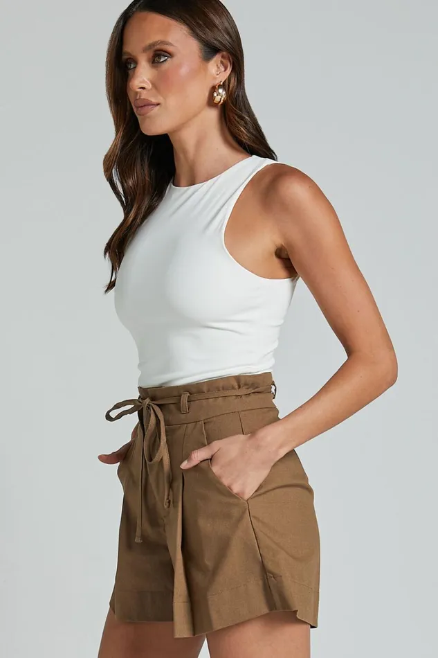 Celosia Shorts 8211 Linen Look High Waist Tie Shorts In Olive Women Showpo Shorts