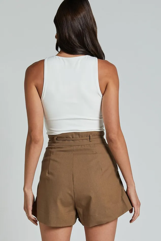 Celosia Shorts 8211 Linen Look High Waist Tie Shorts In Olive Women Showpo Shorts