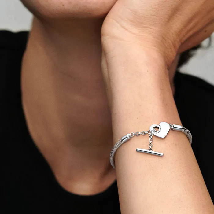 Chains Women Pandora Online Moments Heart TBar Snake Chain Bracelet Sterling Silver