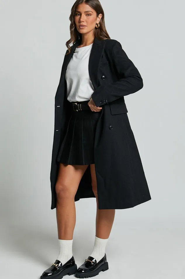 Charlotte Coat 8211 Double Breasted Long Line Coat In Black Women Showpo Jackets and Coats