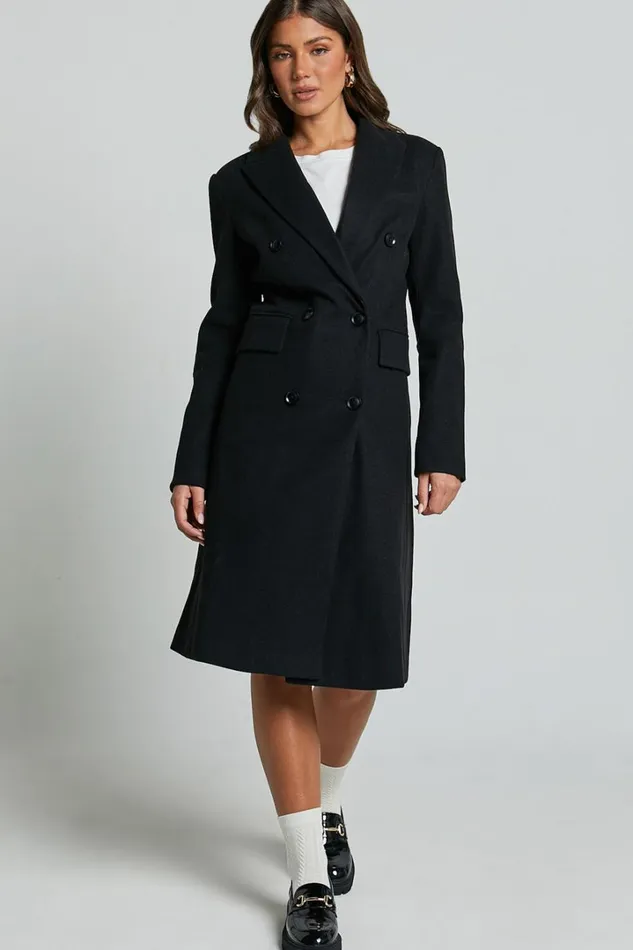 Charlotte Coat 8211 Double Breasted Long Line Coat In Black Women Showpo Jackets and Coats