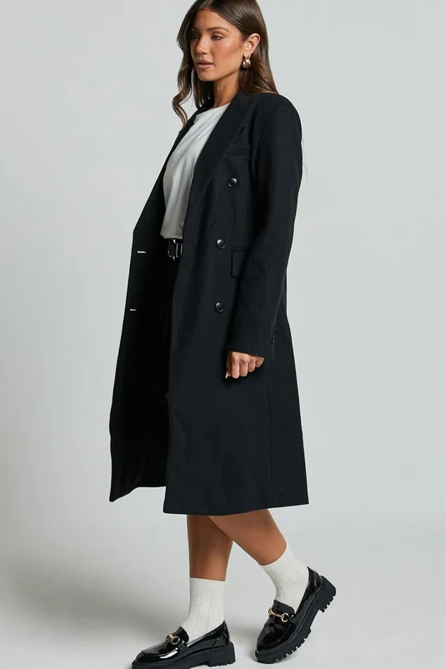 Charlotte Coat 8211 Double Breasted Long Line Coat In Black Women Showpo Jackets and Coats
