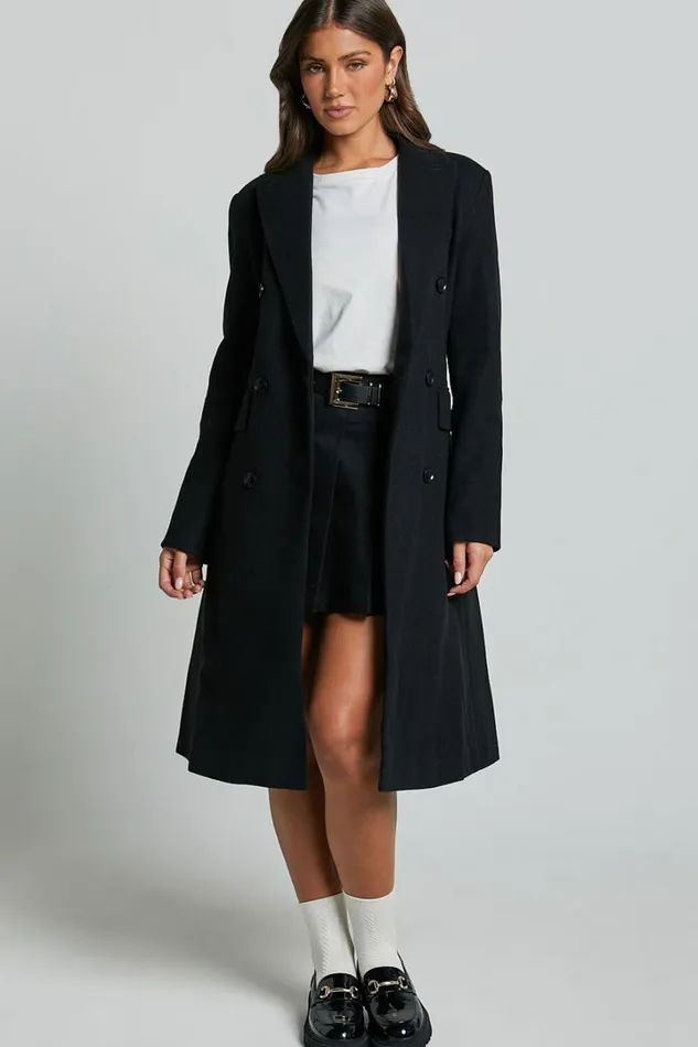 Charlotte Coat 8211 Double Breasted Long Line Coat In Black Women Showpo Jackets and Coats
