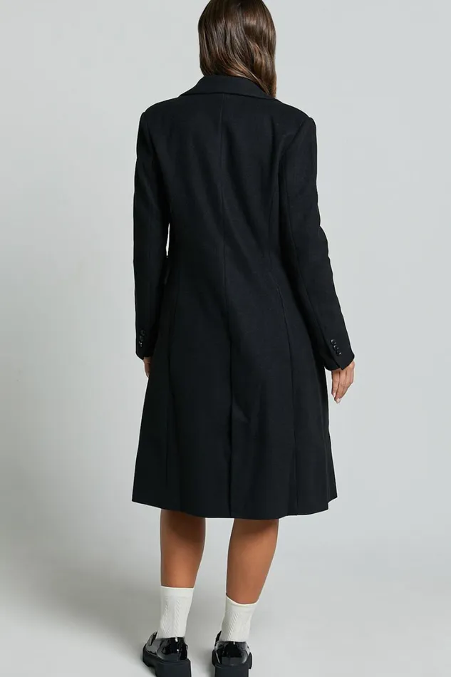 Charlotte Coat 8211 Double Breasted Long Line Coat In Black Women Showpo Jackets and Coats