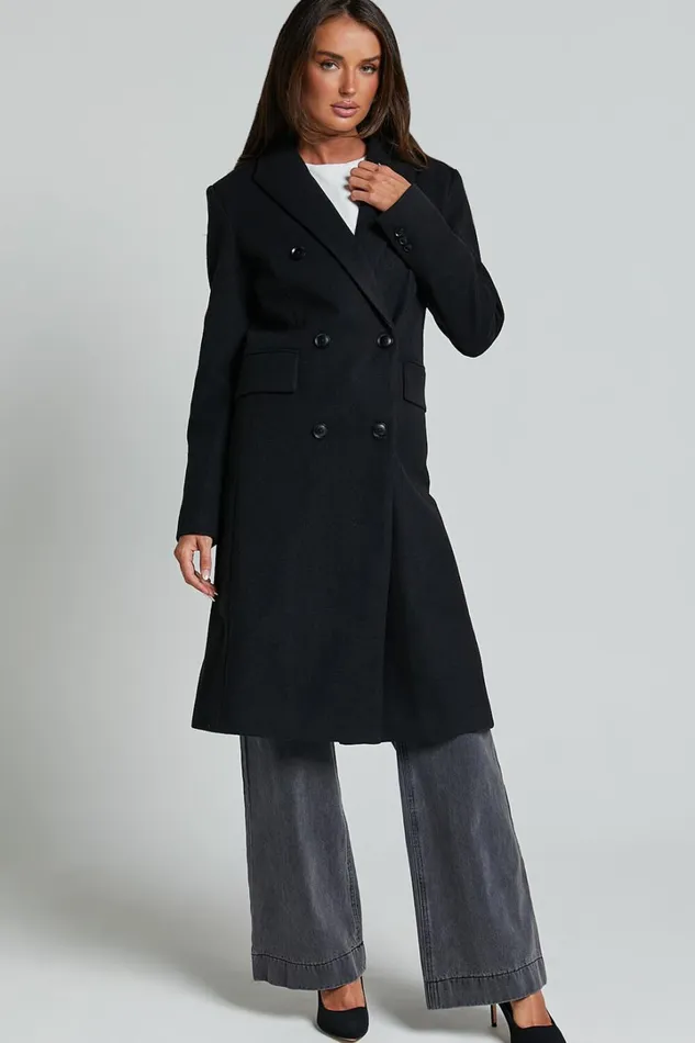 Charlotte Coat 8211 Double Breasted Long Line Coat In Black Women Showpo Jackets and Coats