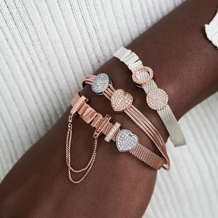 Charm Bracelets Women Pandora Online Reflexions Mesh Bracelet Rose Gold Plated