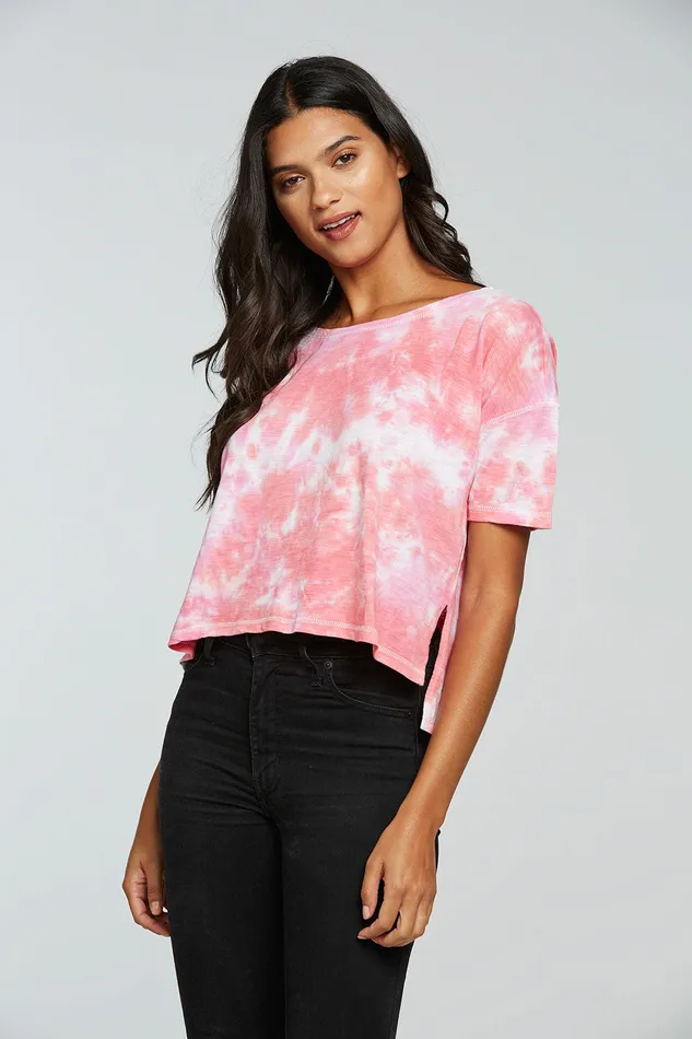 Chaser Brand Gauze Jersey Boxy Short Sleeve Hi Lo Tee Womens Tops