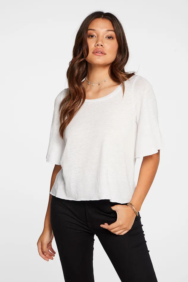 Chaser Brand Loungewear Womens Linen Jersey Flouncy 34 Angel Sleeve Tee in White