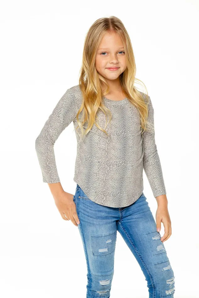 Chaser Brand Recycled Vintage Jersey Long Sleeve Scoop Back Shirttail Girls Tops