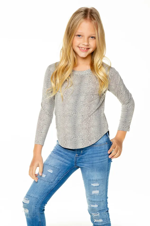 Chaser Brand Recycled Vintage Jersey Long Sleeve Scoop Back Shirttail Girls Tops