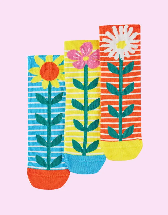 Children 3Pack Frugi Floral Socks Multi Monsoon Girls039 Tights and Socks