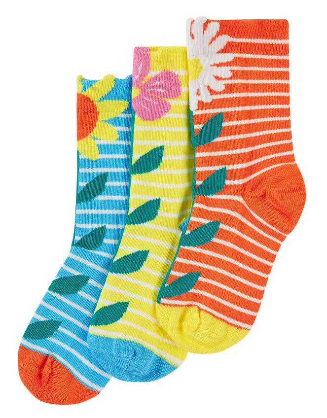 Children 3Pack Frugi Floral Socks Multi Monsoon Girls039 Tights and Socks