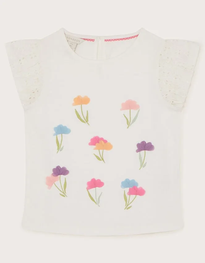Children 3d Flower Broderie Top Ivory Monsoon Tops and TShirts