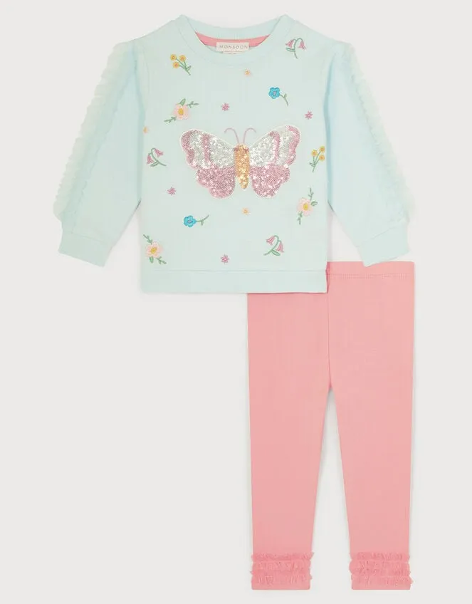 Children Baby Butterfly Sweater And Leggings Set Blue Monsoon Outfits and Rompers