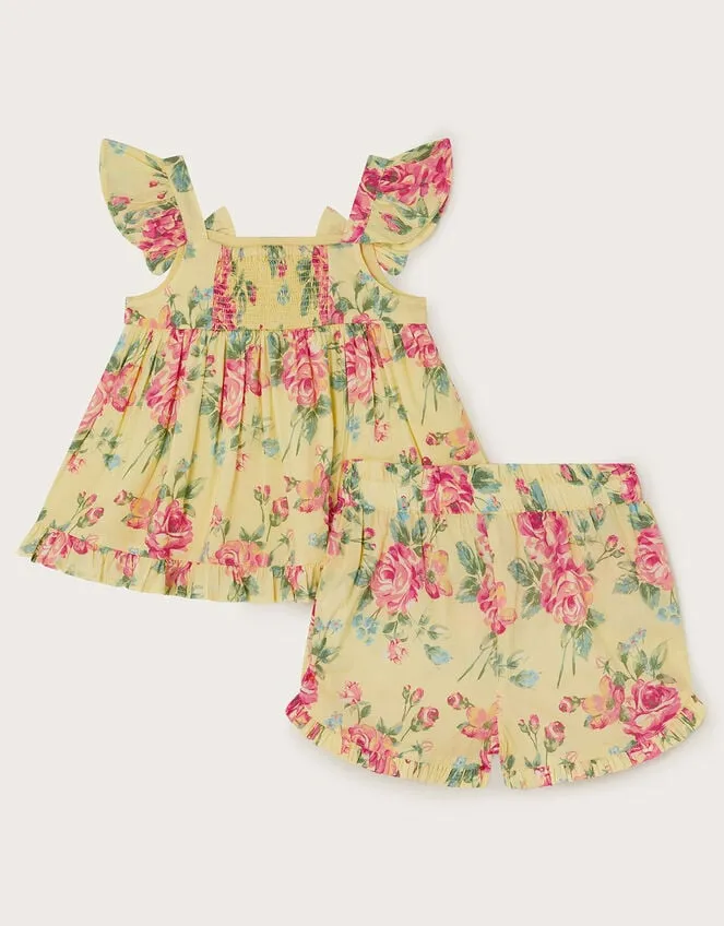 Children Baby Floral Top And Shorts Yellow Monsoon Beachwear and Swimwear