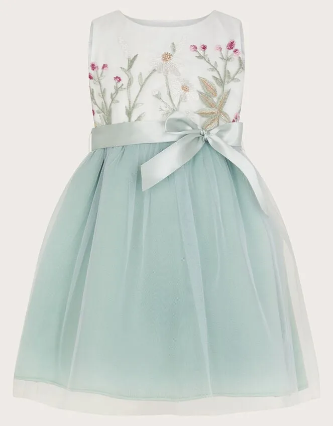 Children Baby Maya Scuba Embroidered Dress Green Monsoon Dresses
