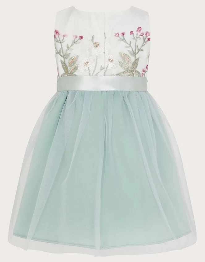 Children Baby Maya Scuba Embroidered Dress Green Monsoon Dresses