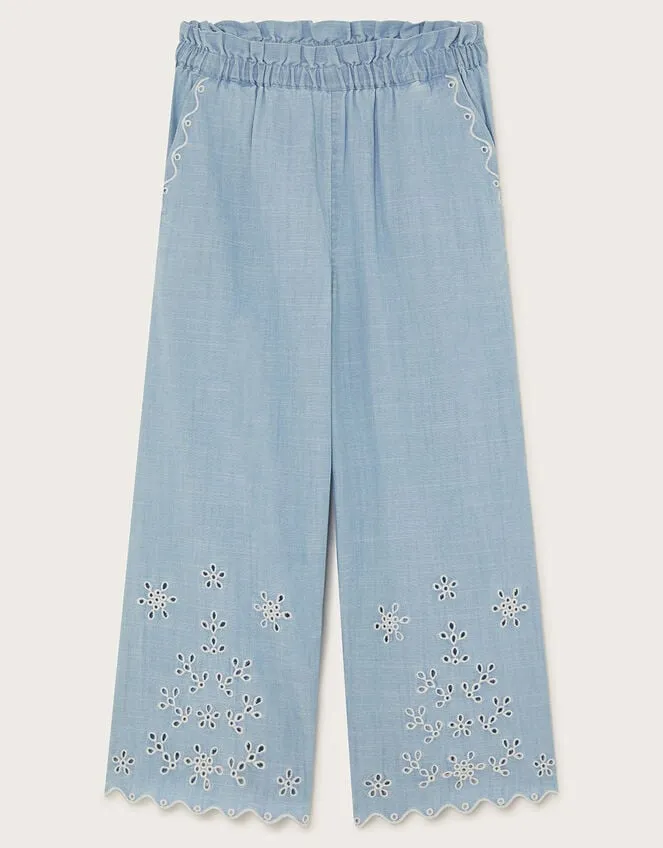 Children Broderie WideLeg Trousers Blue Monsoon Trousers and Shorts