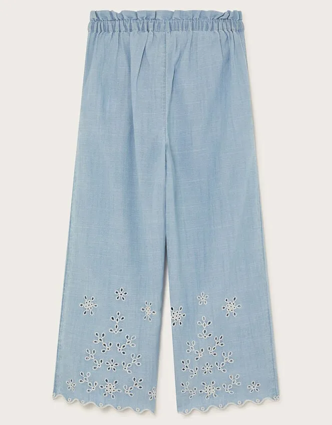 Children Broderie WideLeg Trousers Blue Monsoon Trousers and Shorts