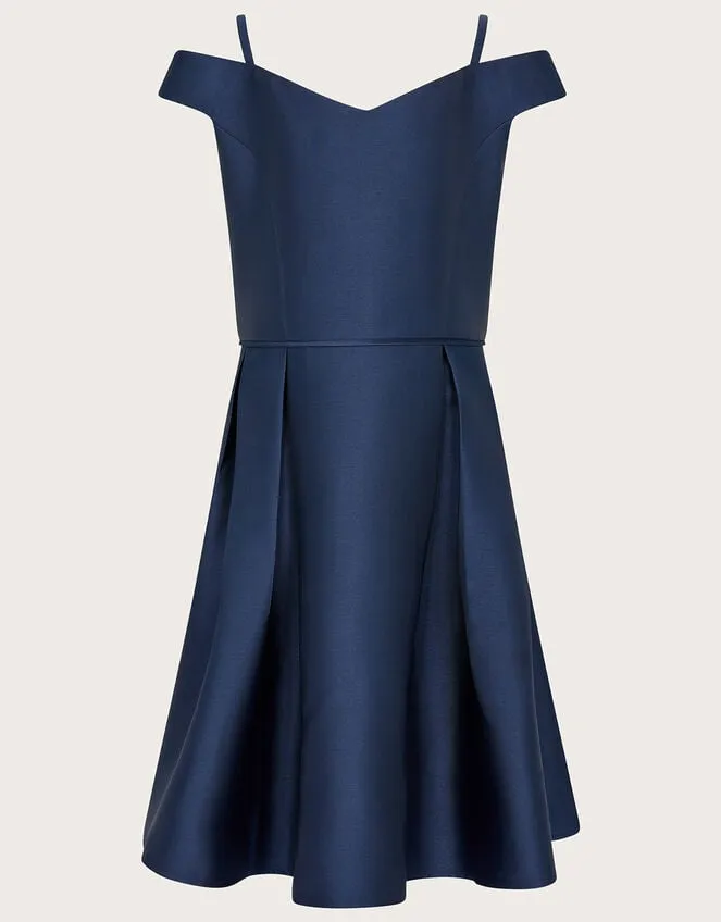 Children Duchess Twill Bardot Prom Dress Blue Monsoon Dresses