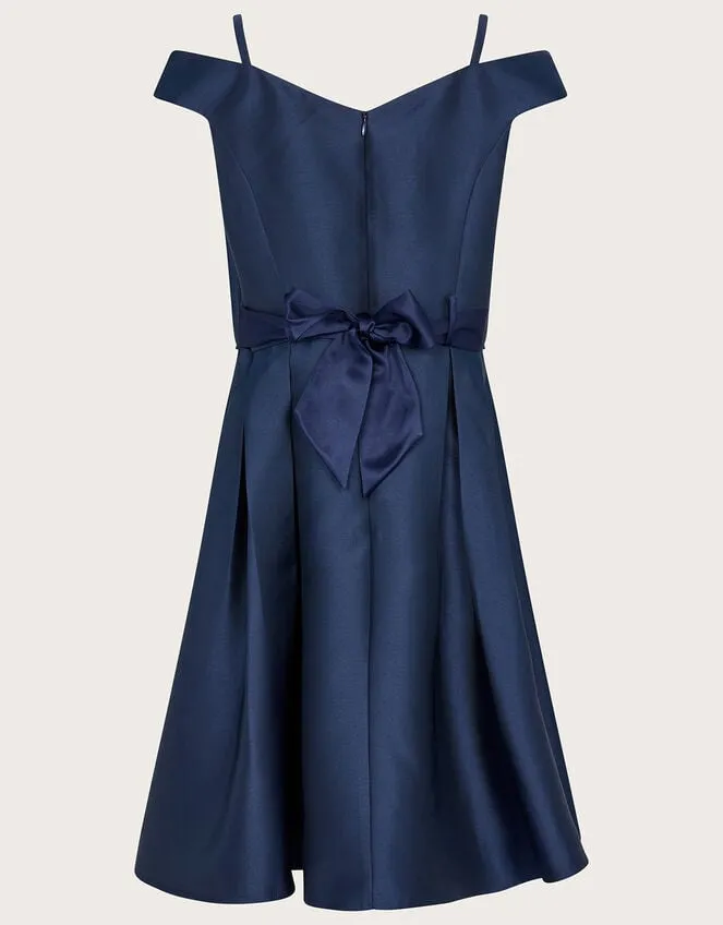 Children Duchess Twill Bardot Prom Dress Blue Monsoon Dresses