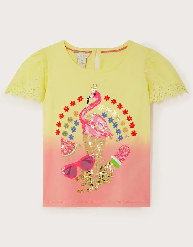 Children Flamingo Ice Cream TShirt Yellow Monsoon Tops and TShirts
