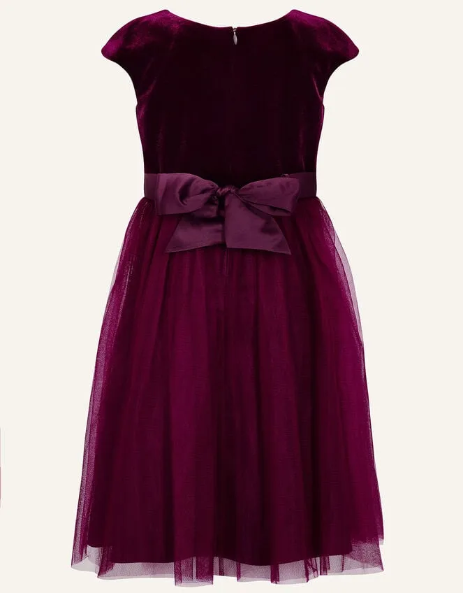 Children Floral Embroidered Velvet Dress Red Monsoon Dresses