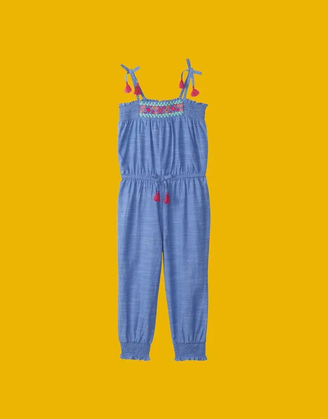 Children Hatley Embroidered Smocked Jumpsuit Blue Monsoon Knitwear and Cardigans