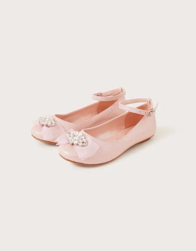 Children Jewel Organza Bow Ballerina Flats Pink Monsoon Partywear