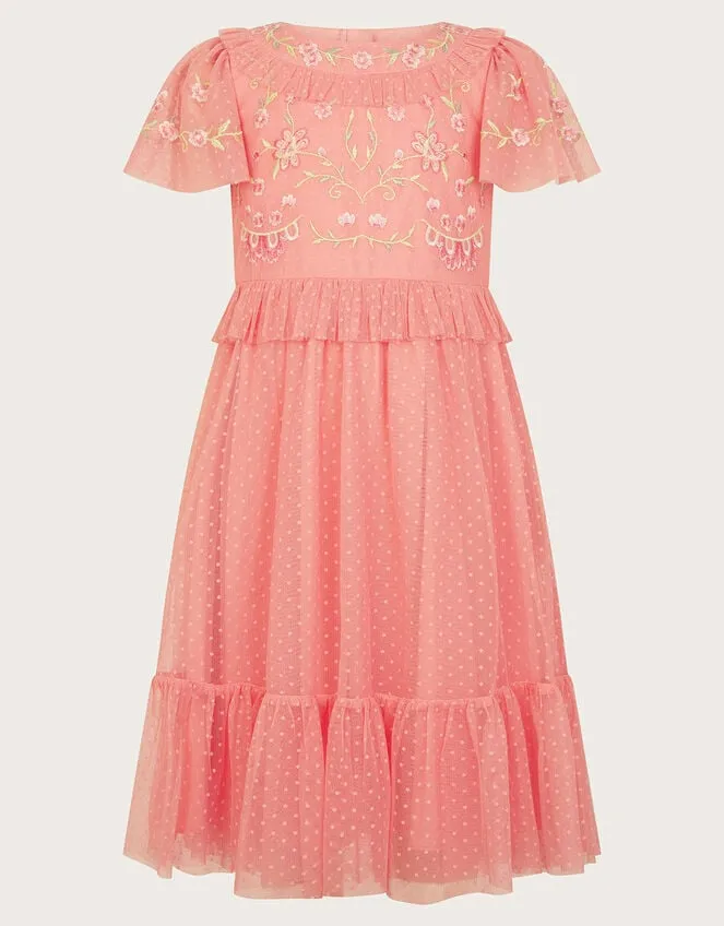 Children Josephine Embroidered Dress Orange Monsoon Partywear