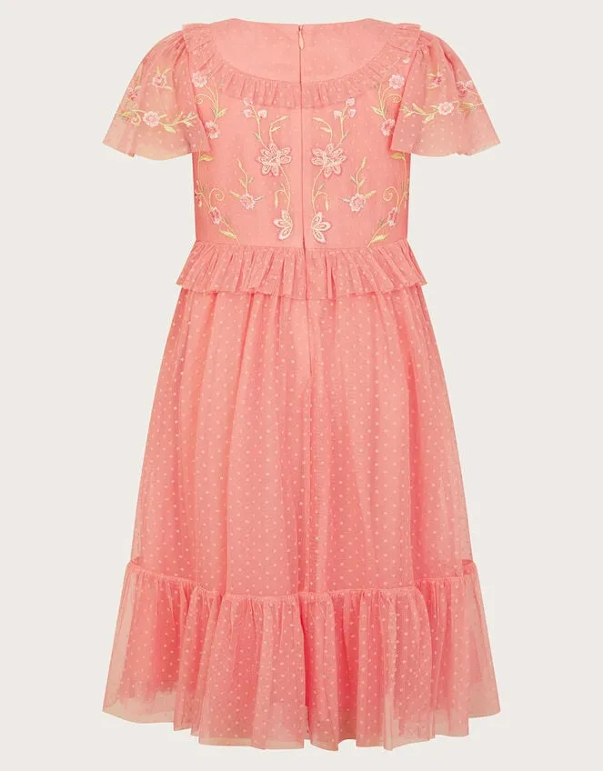 Children Josephine Embroidered Dress Orange Monsoon Partywear
