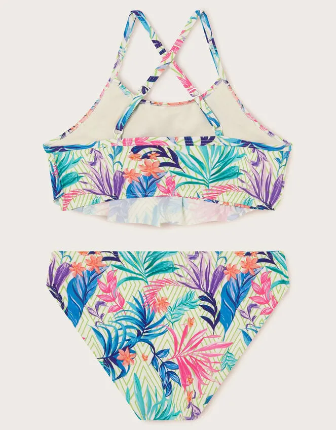 Children Palm Print Frill Bikini Set Ivory Monsoon Beachwear and Swimwear
