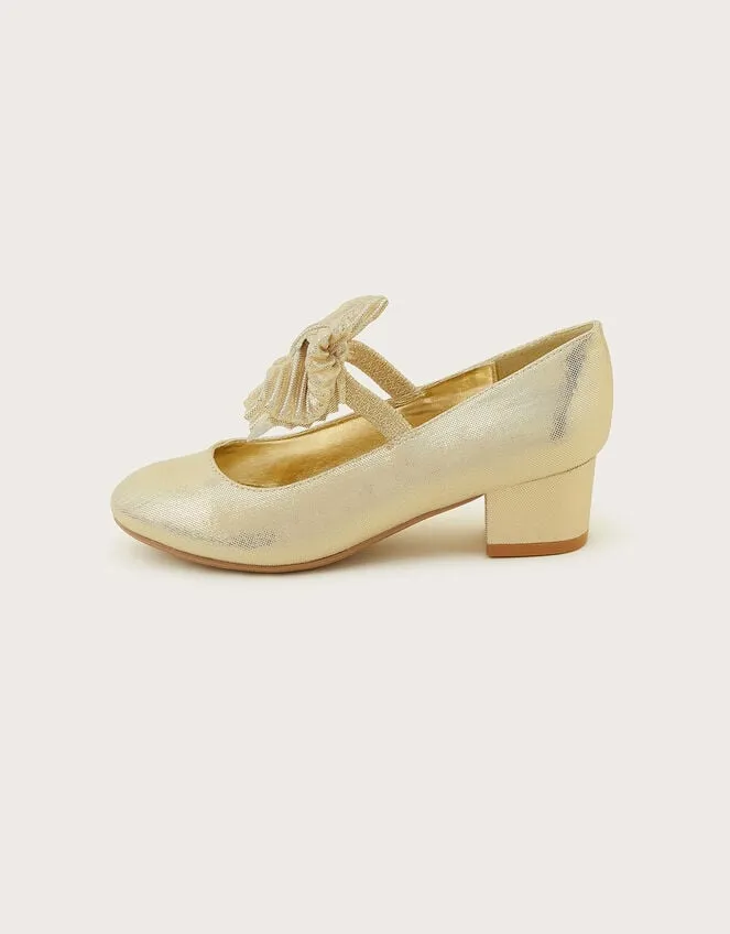 Children Pleated Bow Heeled Shoes Gold Monsoon Partywear