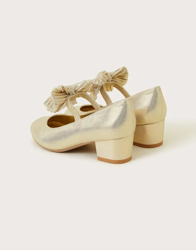 Children Pleated Bow Heeled Shoes Gold Monsoon Partywear