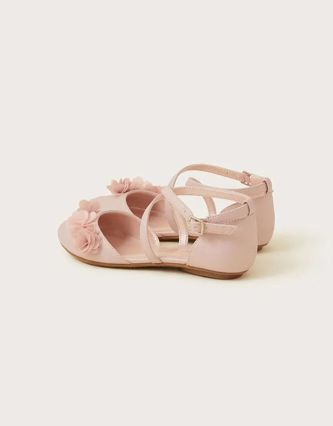 Children PomPom Shimmer Criss Cross Ballerina Flats Pink Monsoon Partywear