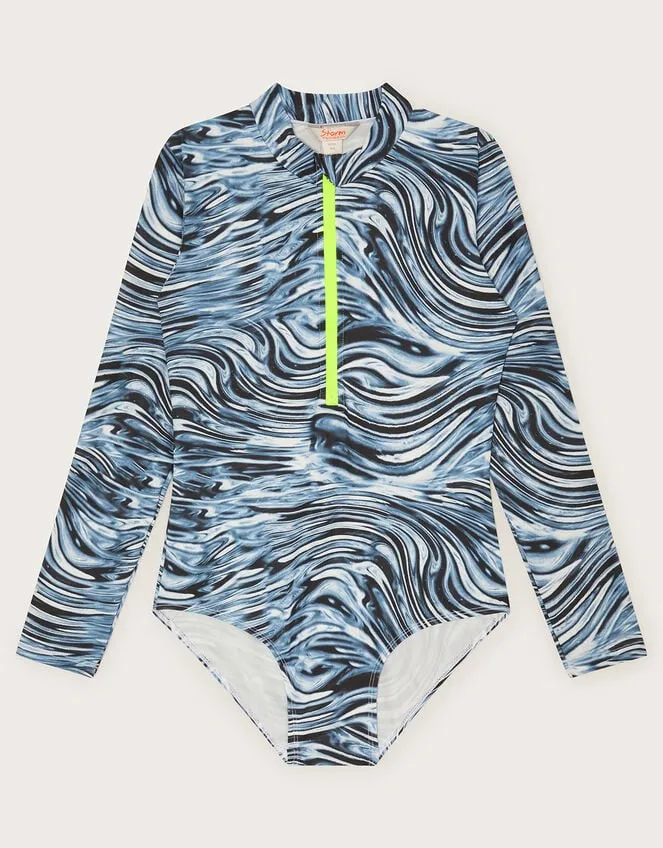 Children Ripple Swimsuit With Upf50 Protection Grey Monsoon Beachwear and Swimwear