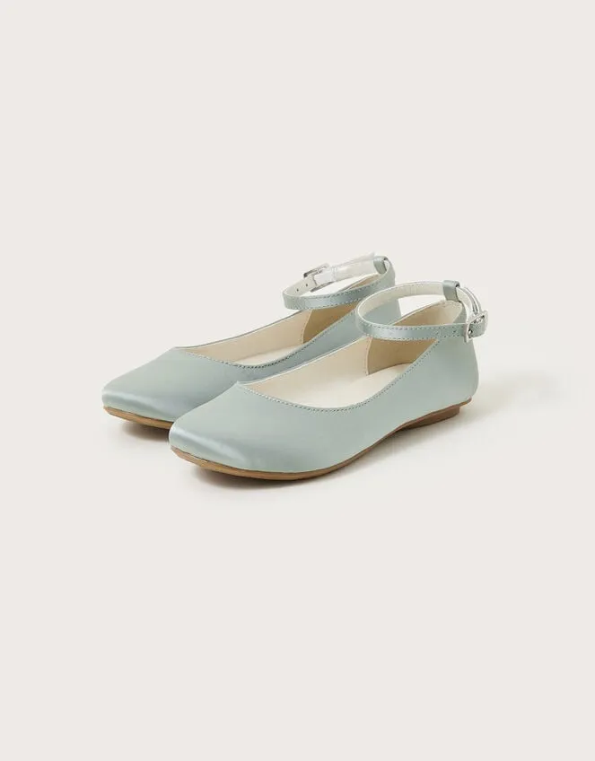 Children Satin Ballerina Flats Green Monsoon Partywear