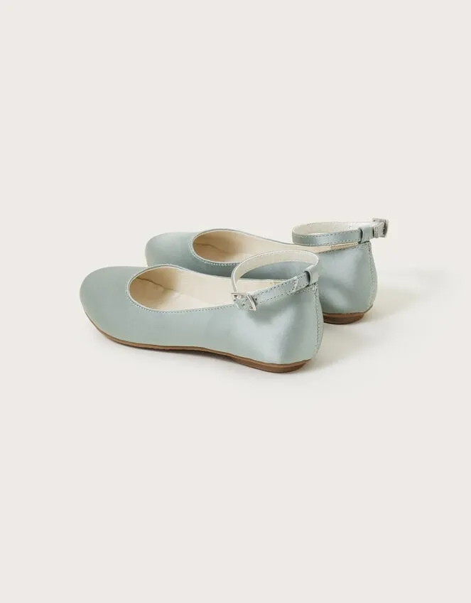 Children Satin Ballerina Flats Green Monsoon Partywear