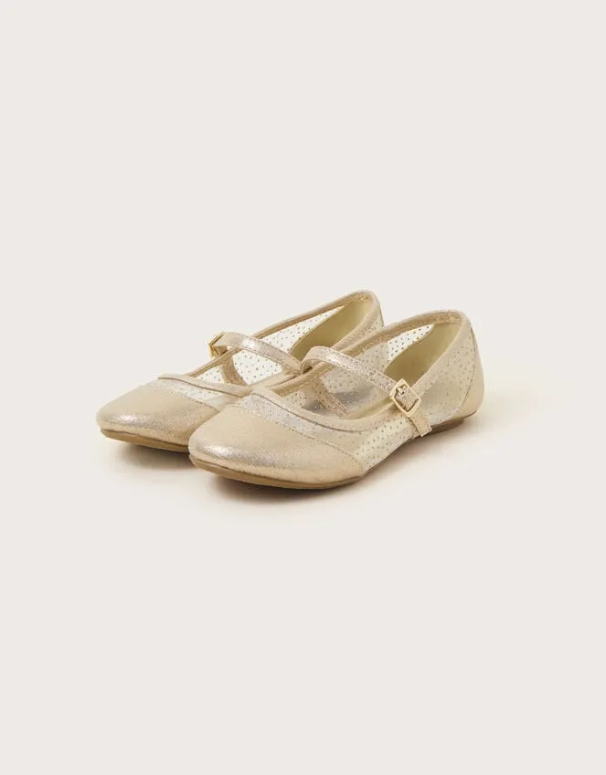 Children Shimmer Princess Ballerina Flats Gold Monsoon Partywear