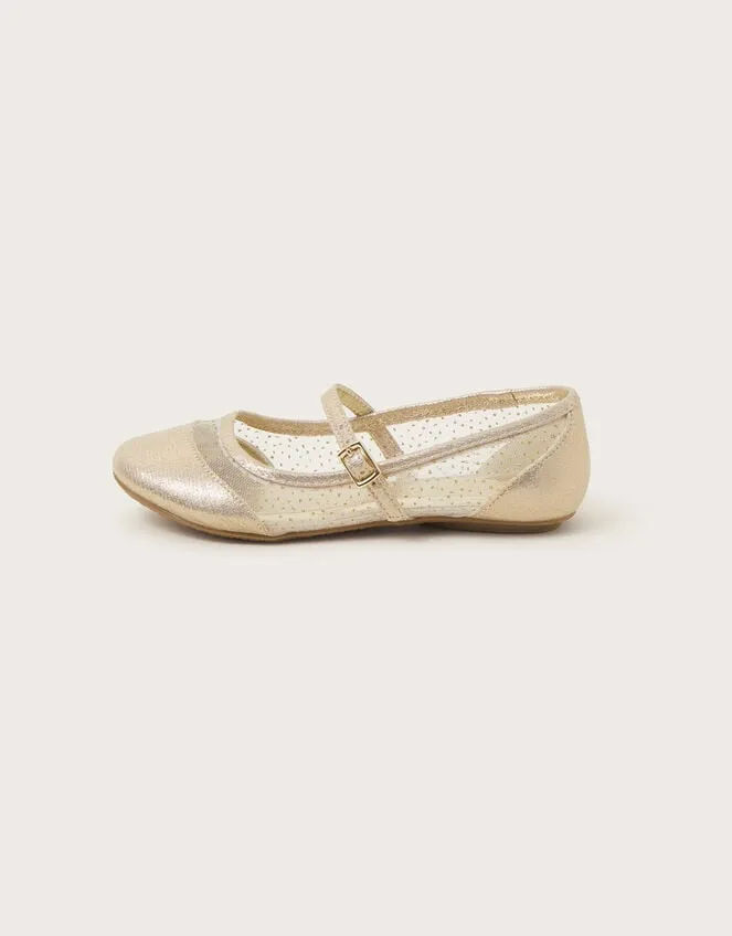 Children Shimmer Princess Ballerina Flats Gold Monsoon Partywear