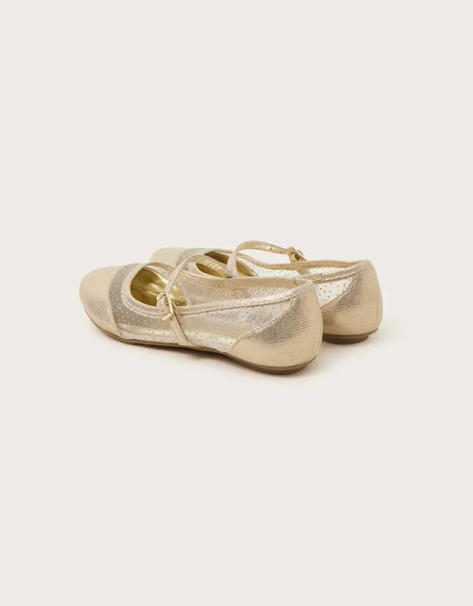 Children Shimmer Princess Ballerina Flats Gold Monsoon Partywear