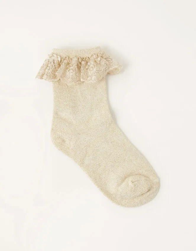 Children Sparkle Flower Socks Gold Monsoon Girls039 Tights and Socks